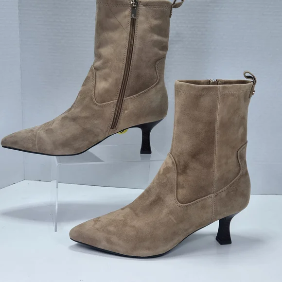 Jones New York Sonjah Tan Suede Leather Kitten Heeled Pointed Toe Boots Size 9.5 - Picture 2 of 15